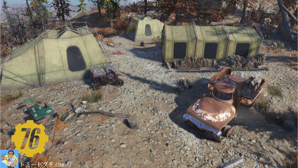 Fallout76 シルヴィ サンズ ログキャンプ 荒れた境域の木材確保拠点 トミートグチ Com