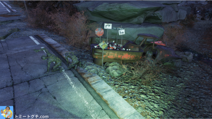 Fallout76 セネカギャングのキャンプ セネカロックの見えるレイダー達の拠点 トミートグチ Com